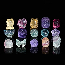 Natural Fluorite Carved Beads, Bowknot/Animal/Fruit/Geometric/Wing/Candy/Ice Cream