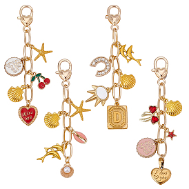 4шт. подвесные украшения из сплава эмали и стразов, с алюминиевой цепочкой и поворотными застежками из сплава, разнообразные