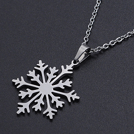 201 Stainless Steel Pendants Necklaces, with Cable Chains and Lobster Claw Clasps, Snowflake
