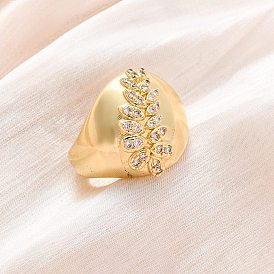 Латунные кольца-манжеты с микропаве и прозрачным цирконием для женщин, лист, стойки покрытие, без кадмия и без свинца, прочное покрытие