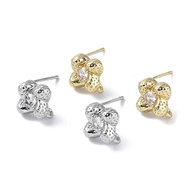 Brass with Cubic Zirconia Stud Earrings Findings, with 925 Sterling Silver Pins, Flower