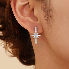 Boucles d'oreilles créoles en argent sterling pavé de moissanite pour femmes, étoiles