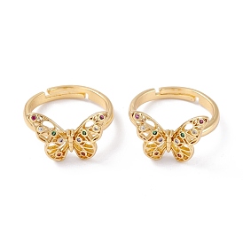 Adjustable Brass Micro Pave Cubic Zirconia Long-Lasting Plated, Butterfly, Colorful