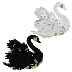Swan Cloth Patches, Glitter Appliques, Stick On Patch, with Rhinestone, Costume Accessories