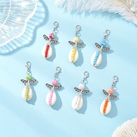 Стеклянные подвесные украшения, с застежками-карабинами из цинкового сплава и ракушкой, ангел, платина