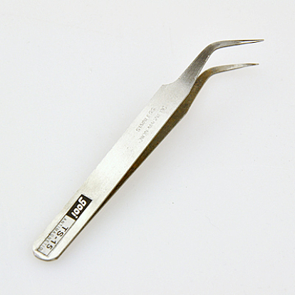Iron Beading Tweezers, Platinum, 115x9x5mm