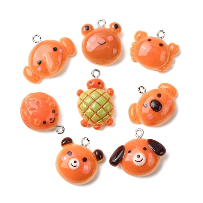 Милые подвески из непрозрачной смолы в виде животных, искусственный хлеб, с железной платиной петлей