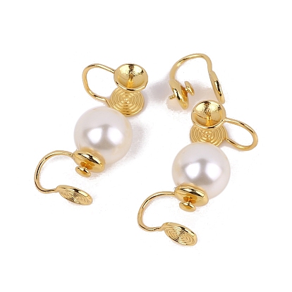 Brass Clip-on Earring Findings, with Pin Peg Bails for Half Drilled Beads