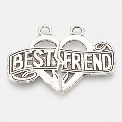 Tibetan Style Alloy Split Pendants, Heart with Word Best Friend, Cadmium Free & Lead Free