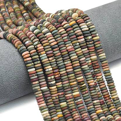 Нити бусин из матовой натуральной яшмы Пикассо/полихромной яшмы, рондель