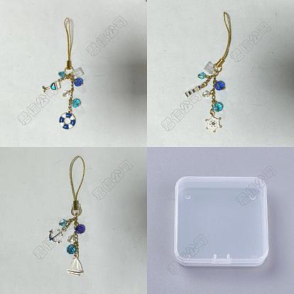 6 piezas 3 estilos correas móviles de vidrio y aleación de esmalte, con tapones antipolvo móviles de plástico