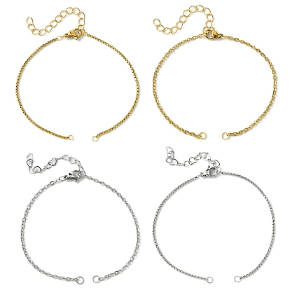 12 шт. 4 стиль полуготовый 304 браслеты из нержавеющей стали с цепочкой, с карабин-лобстерами , удлинитель цепи и перемычки, для изготовления коннекторных браслетов