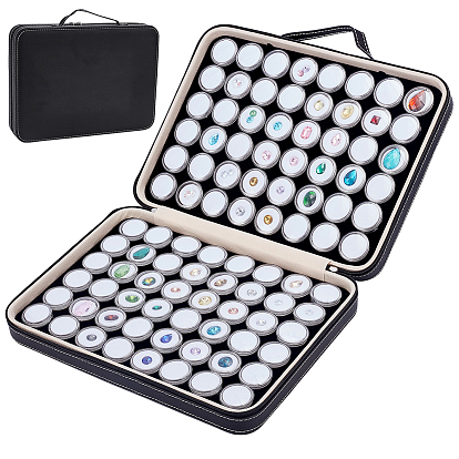 96 Набор маленьких пластиковых круглых футляров в форме алмаза с поролоновой вставкой внутри, с черными прямоугольными органайзерами из искусственной кожи с застежкой-молнией и ручками