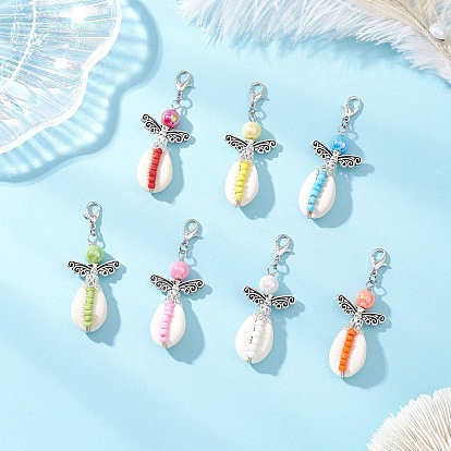 Стеклянные подвесные украшения, с застежками-карабинами из цинкового сплава и ракушкой, ангел, платина