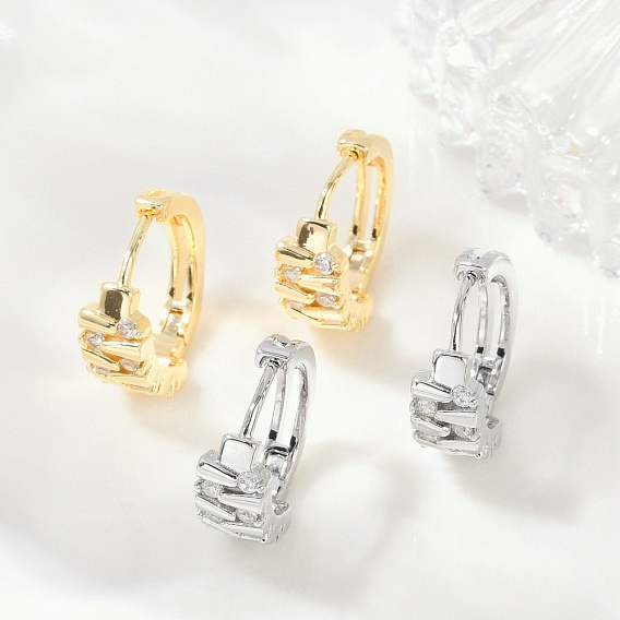 Серьги-кольца из латуни с прозрачным кубическим цирконием, круглые