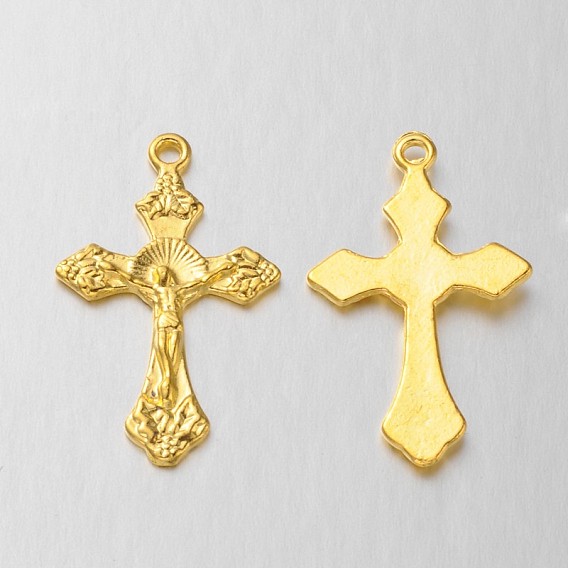 Tibetan Style Pendants, For Easter, Lead Free and Cadmium Free, Crucifix Cross Pendant, 33.5x20.5x2.5mm, Hole: 2mm
