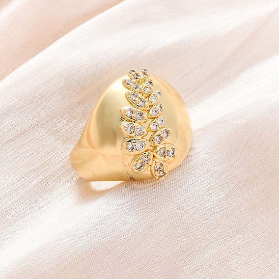 Латунные кольца-манжеты с микропаве и прозрачным цирконием для женщин, лист, стойки покрытие, без кадмия и без свинца, прочное покрытие