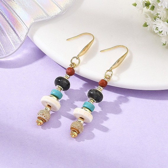 Natural & Synthetic Gemstone Dangle Earrings, with 316 Stainless Steel Earring Hooks, Golden