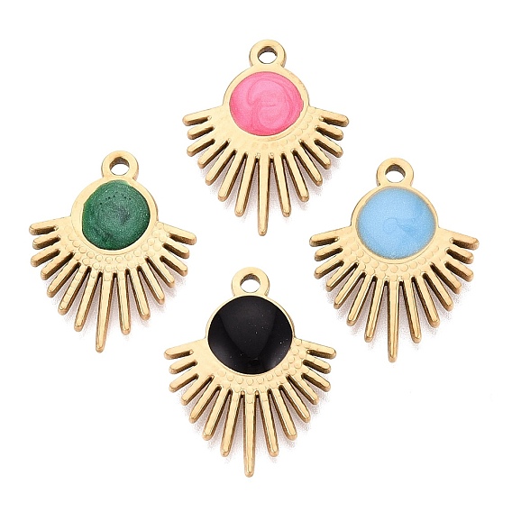 303 Stainless Steel Enamel Pendants, Sun Charms, Ion Plating(IP), Real 18K Gold Plated