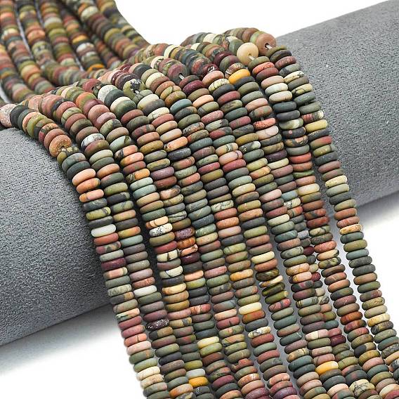 Нити бусин из матовой натуральной яшмы Пикассо/полихромной яшмы, рондель