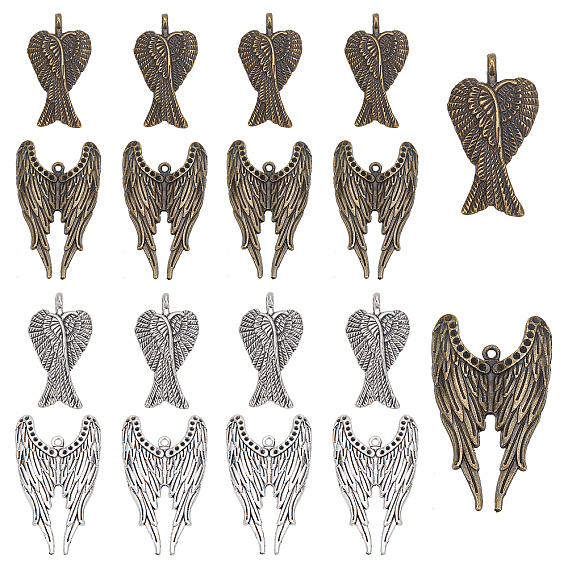 40Pcs 4 Style Alloy Pendants, Wing Charms