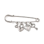 316 Stainless Steel & 201 Stainless Steel Rhinestone Pendant Brooch, Safety Pin, Heart Lock & Key