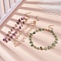 Gemstone Chips Beaded Anklet with 304 Stainless Steel Chains for Women, Golden