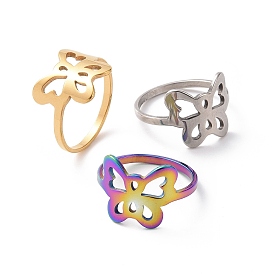 201 Stainless Steel Butterfly Finger Ring, Hollow Wide Ring for Women