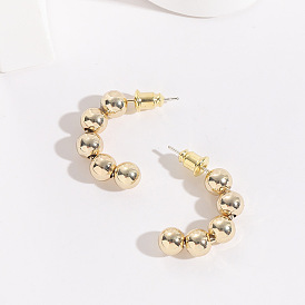 Copper Bead 925 Silver Stud Earrings for Women - Minimalist Geometric Ear Pins in 14K Cool Tone