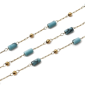 Ручная работа 304 цепочки-столбики из нержавеющей стали с синтетическим бирюзовым оттенком, пайки, с 316 цепями из нержавеющей стали, катушкой и окрашенной оболочкой, ионное покрытие (ip)