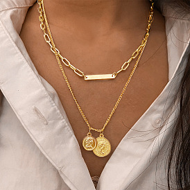 Double-layered Coin Portrait Necklace for Women - Minimalist and Edgy Fashion Jewelry