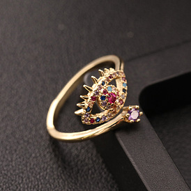 Colorful Zircon Butterfly Eyes Ring Cross Geometric Flower Opening Ring Versatile Personality