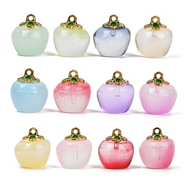 Окрашенного распылением стеклянные подвески, с латунной эмалированной фурнитурой, яблоко