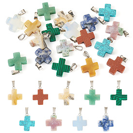 18 шт 9 стили смешанные подвески с драгоценными камнями, подвески-кресты с цветным покрытием из нержавеющей стали 201 защелкивающиеся дужки из нержавеющей стали