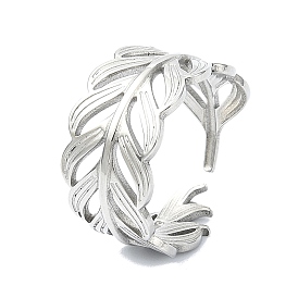 304 Stainless Steel Cuff Rings, Leaf