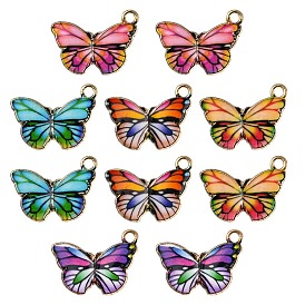 10Pcs 5 Colors Printed Alloy Pendants, Light Gold, Butterfly