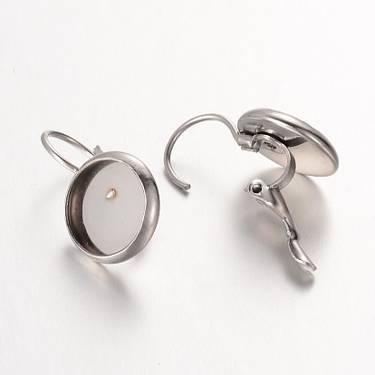 Flat Round 304 Stainless Steel Leverback Earring Settings, Tray: 10mm, 20x12x10mm, Pin: 0.6mm