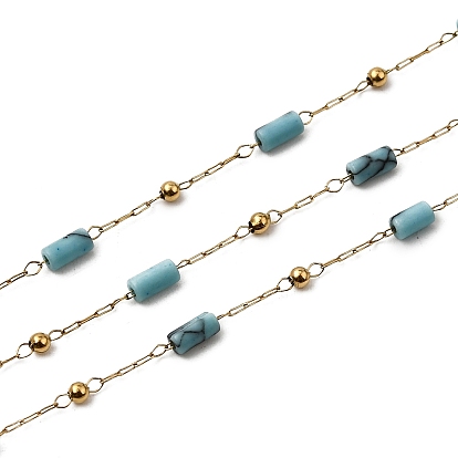 Ручная работа 304 цепочки-столбики из нержавеющей стали с синтетическим бирюзовым оттенком, пайки, с 316 цепями из нержавеющей стали, катушкой и окрашенной оболочкой, ионное покрытие (ip)