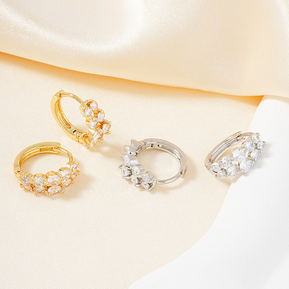 Латунные плоские круглые серьги-кольца с прозрачным кубическим цирконием