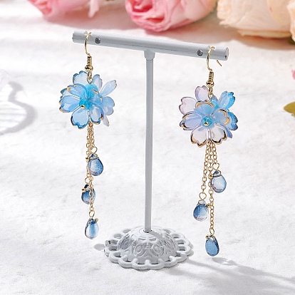 Серьги, с латунными крючками для сережек и 304 штифтами из нержавеющей стали с плоской головкой, акриловыми колпачками для бусин и стеклянными бусинами, золотые