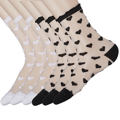 6 пары 2 цветные нейлоновые носки из стекловолокна для женщин и девочек, сердце и полосатый рисунок