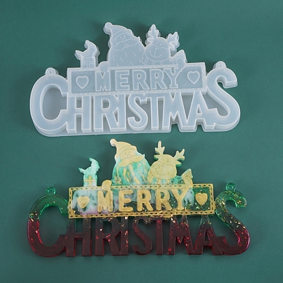 Christmas DIY Pendant Silicone Molds, Resin Casting Moulds, For UV Resin, Epoxy Resin Jewelry Making, Word Merry Christmas with Father Christmas & Elk Christmas Reindeer/Stag