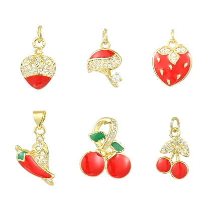 12 piezas 6 estilos latón micro pavé colgantes de circonita cúbica, estilo esmalte, chapado en rack, sin plomo y cadmio, larga duración plateado, real 18 k chapado en oro