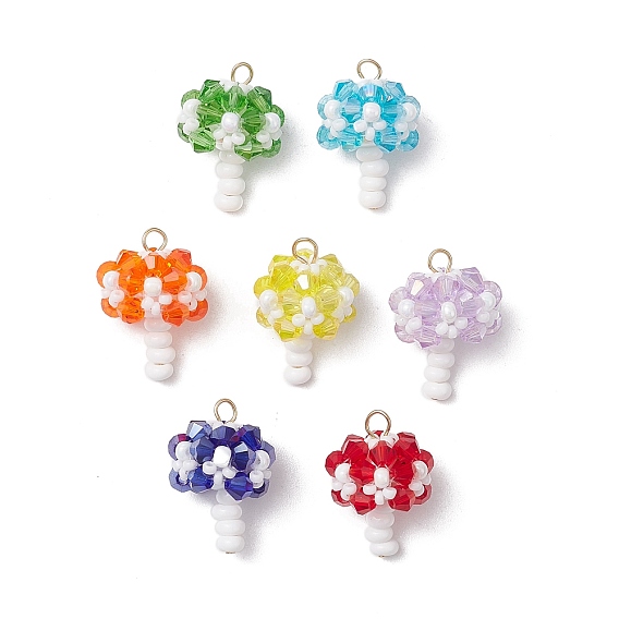 7шт 7цвета подвески-грибы из стеклянных бусинок ручной работы, с настоящими 18позолоченными 304 кольцами из нержавеющей стали, круглыми бусинами из перламутрового стекла и гальваническими стеклянными бусинами