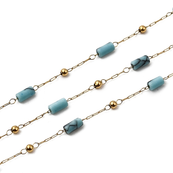 Ручная работа 304 цепочки-столбики из нержавеющей стали с синтетическим бирюзовым оттенком, пайки, с 316 цепями из нержавеющей стали, катушкой и окрашенной оболочкой, ионное покрытие (ip)