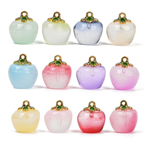 Окрашенного распылением стеклянные подвески, с латунной эмалированной фурнитурой, яблоко