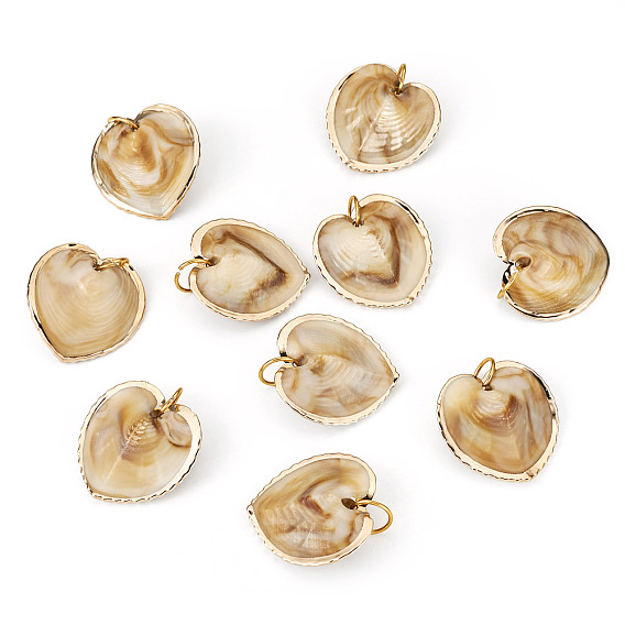 10 шт. Подвески из натуральных ракушек, подвески в форме сердца с алюминиевой фурнитурой
