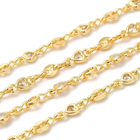 Латунная цепочка для кофейных зерен и сердечек с покрытием стойки, с кубического циркония, несварные, долговечный, без свинца и без кадмия