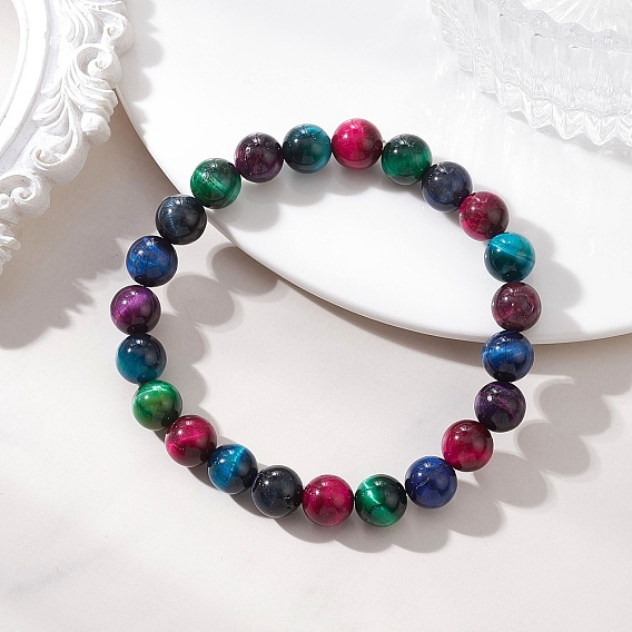 Браслеты из натурального тигрового глаза с бусинами для женщин и мужчин, круглые, окрашенная и подогревом