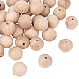 Perles en bois de hêtre naturel non teint, ronde